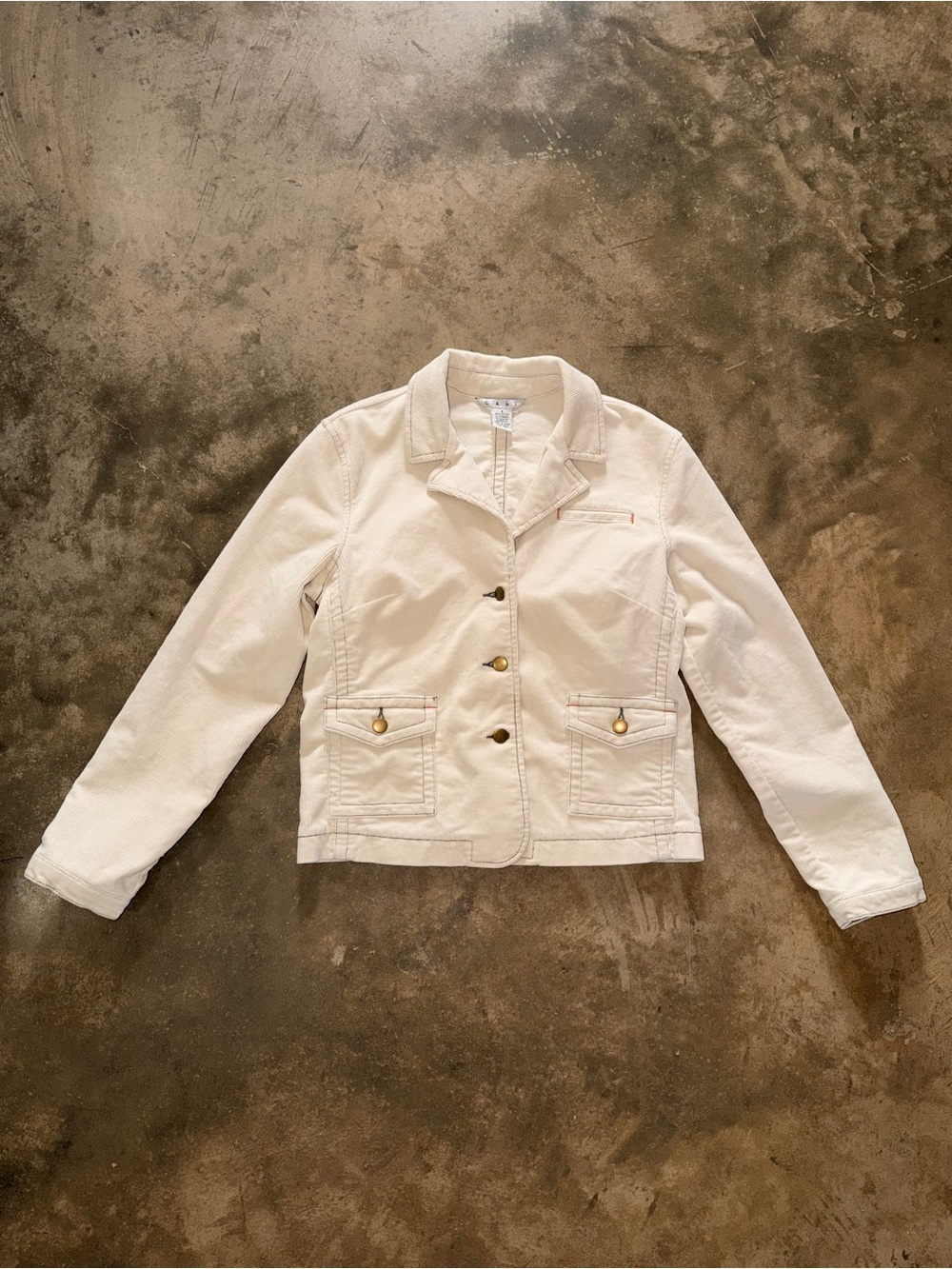 CAbi White Corduroy Utility Jacket Blazer Button Front Stretch Size Small